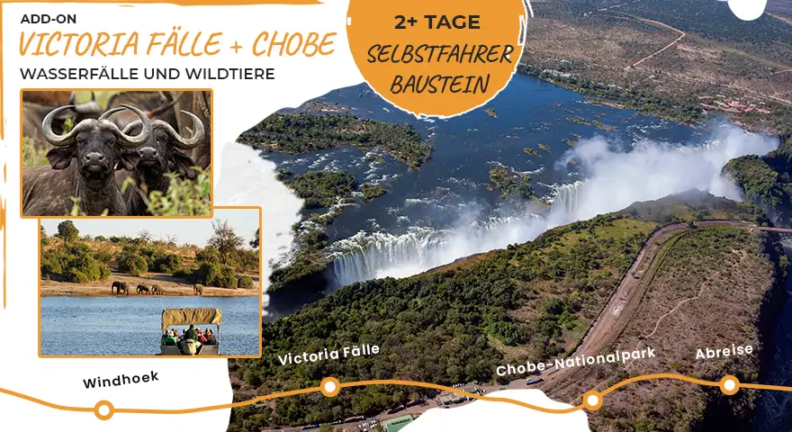 Namibia-Selbstfahrer-Safari-Reiserouten-Reisebaustein-Victoria-Fälle-Chobe